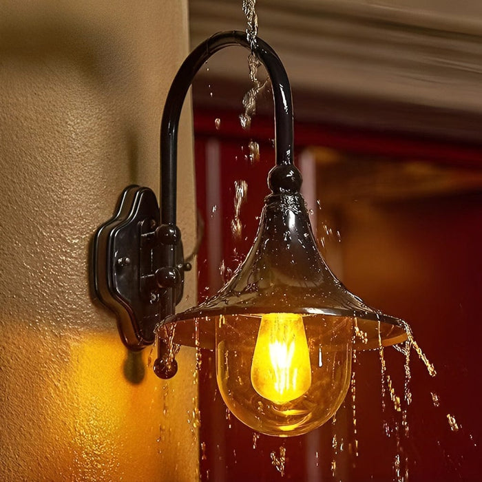 Retro Black Outdoor Wall Sconce Trumpet Bell Shade Gooseneck Arm LED 12W | NordaLight