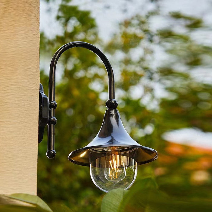 Retro Black Outdoor Wall Sconce Trumpet Bell Shade Gooseneck Arm LED 12W | NordaLight