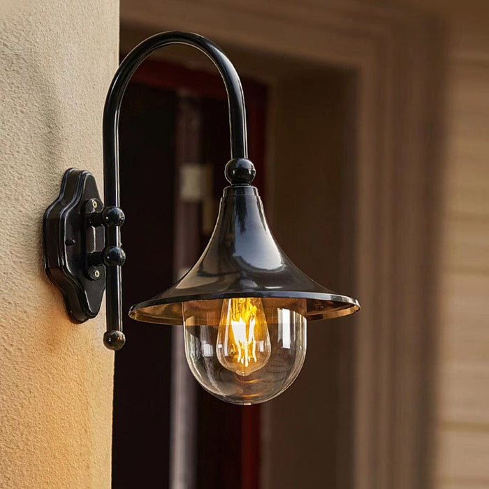 Retro Black Outdoor Wall Sconce Trumpet Bell Shade Gooseneck Arm LED 12W | NordaLight