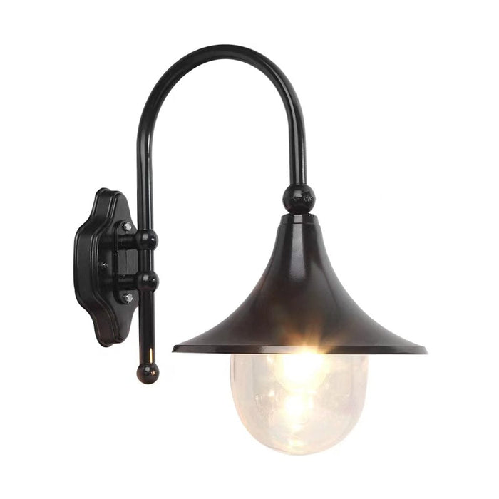 Retro Black Outdoor Wall Sconce Trumpet Bell Shade Gooseneck Arm LED 12W | NordaLight