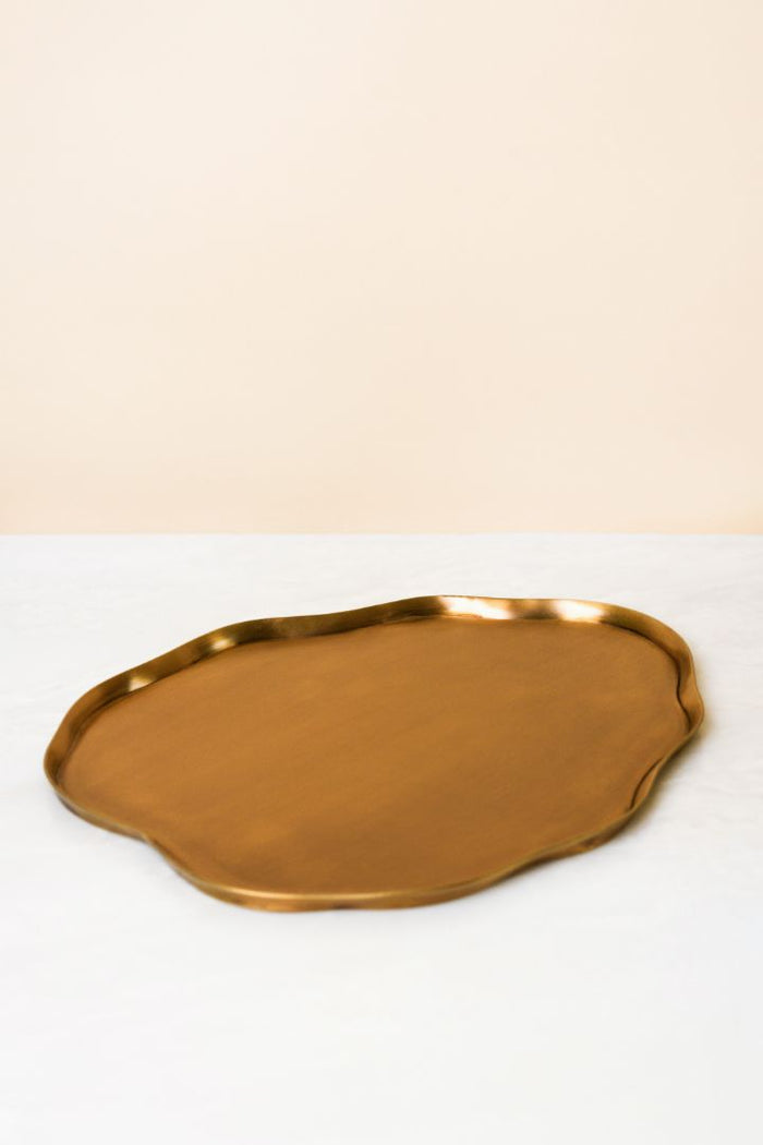 Ribbon Wave-Rim Burnished Brass Oval Platter