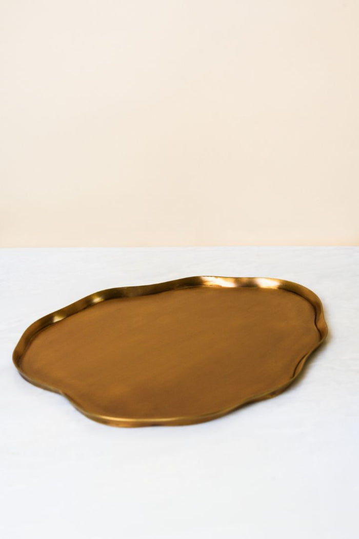 Ribbon Wave-Rim Burnished Brass Oval Platter