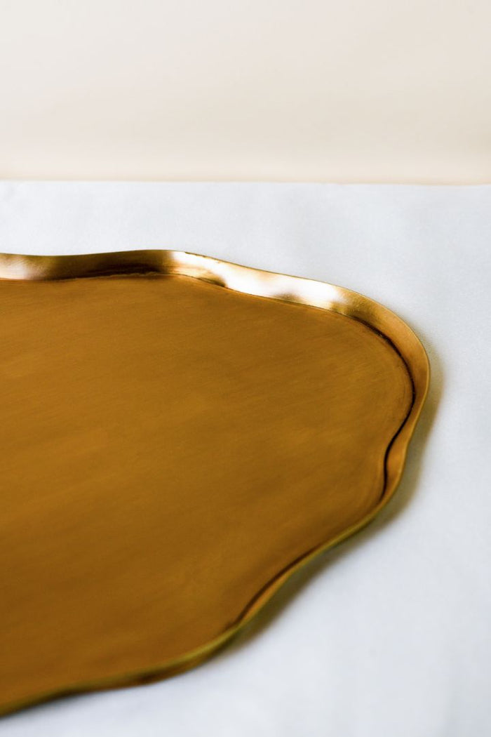 Ribbon Wave-Rim Burnished Brass Oval Platter