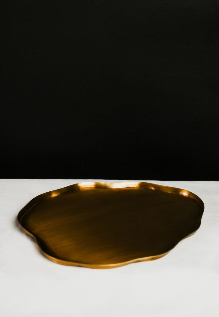 Ribbon Wave-Rim Burnished Brass Oval Platter