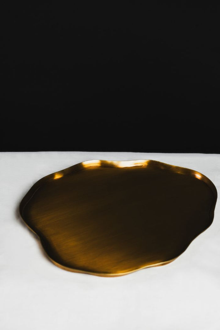Ribbon Wave-Rim Burnished Brass Oval Platter