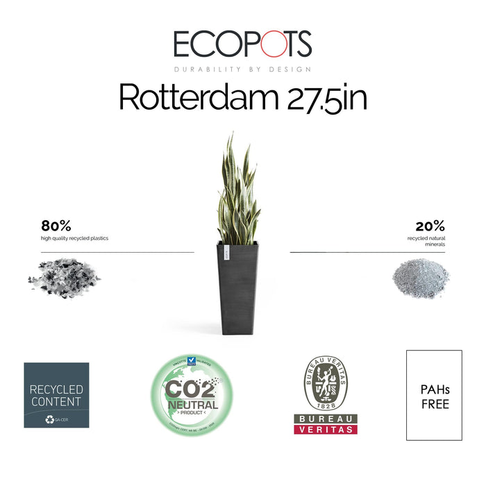 Rotterdam Medium Tall Square Planter - 12.25 in x 12.25 in x 22 in - Dark Grey - Dark Grey,12.25 in x 12.25 in x 22 in,Planter Only