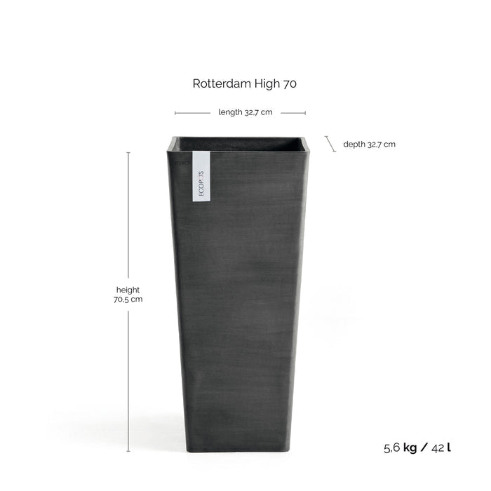 Rotterdam Medium Tall Square Planter - 12.6 in x 12.6 in x 27.5 in - Dark Grey - Dark Grey,12.5 in x 12.5 in x 27.5 in,Planter Only