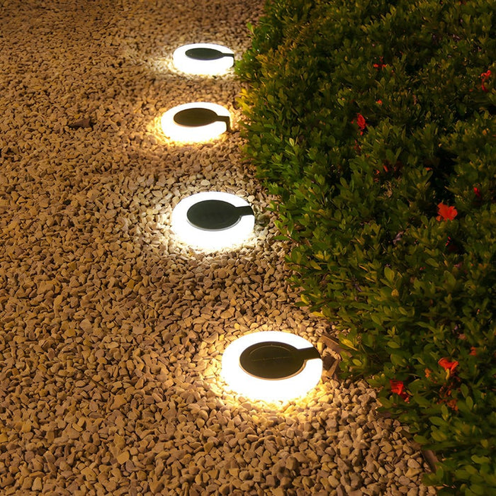 Round Foldable Solar Deck Light Set ABS Black White Outdoor Landscape IP65 4-Pack | NordaLight
