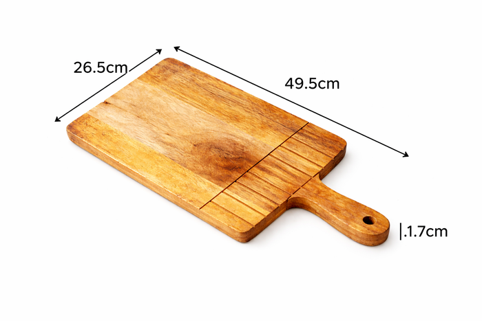 Rustic Mango Wood Chopping & Serving Board with Detailed Carving – 49.5 x 26.5 cm