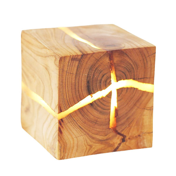 Rustic Wood Cube Wall Sconce Cracked Grain LED Square Bedroom Living Room | NordaLight