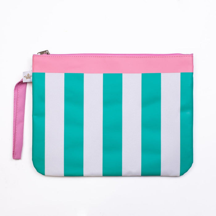 San Blas Stripe Wet Dry Bag 12x9 Emerald and Pink