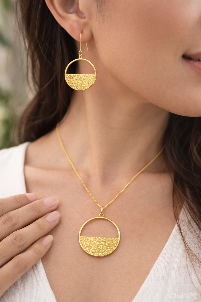 Savoir-faire of Vivacity: Handcrafted Brass Pendant & Earrings Set
