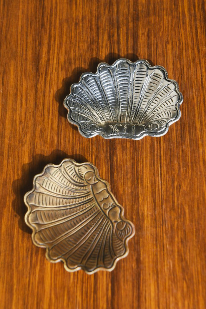 Scallop Shell Repoussé Burnished Brass Trivet & Catchall