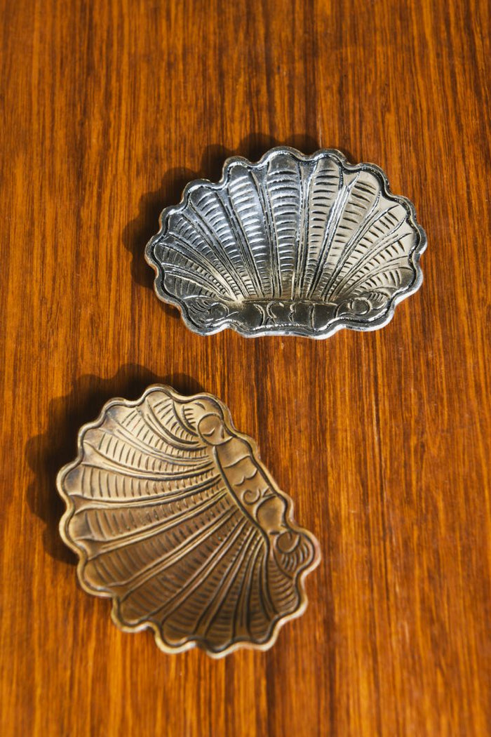 Scallop Shell Repoussé Burnished Brass Trivet & Catchall