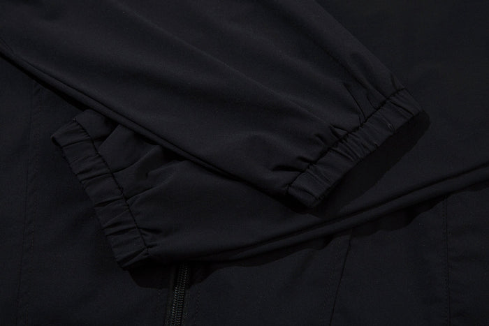 Close-up of black elastic sleeve cuffs on the track jacket