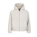 Cream teddy fleece zip-up hoodie with front zipper and hood, front view