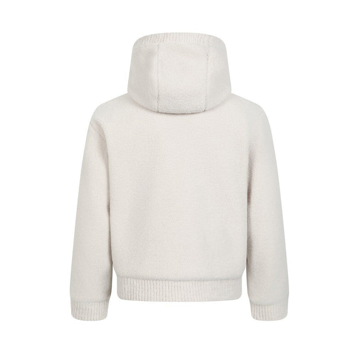 Cream teddy fleece hooded jacket, back view