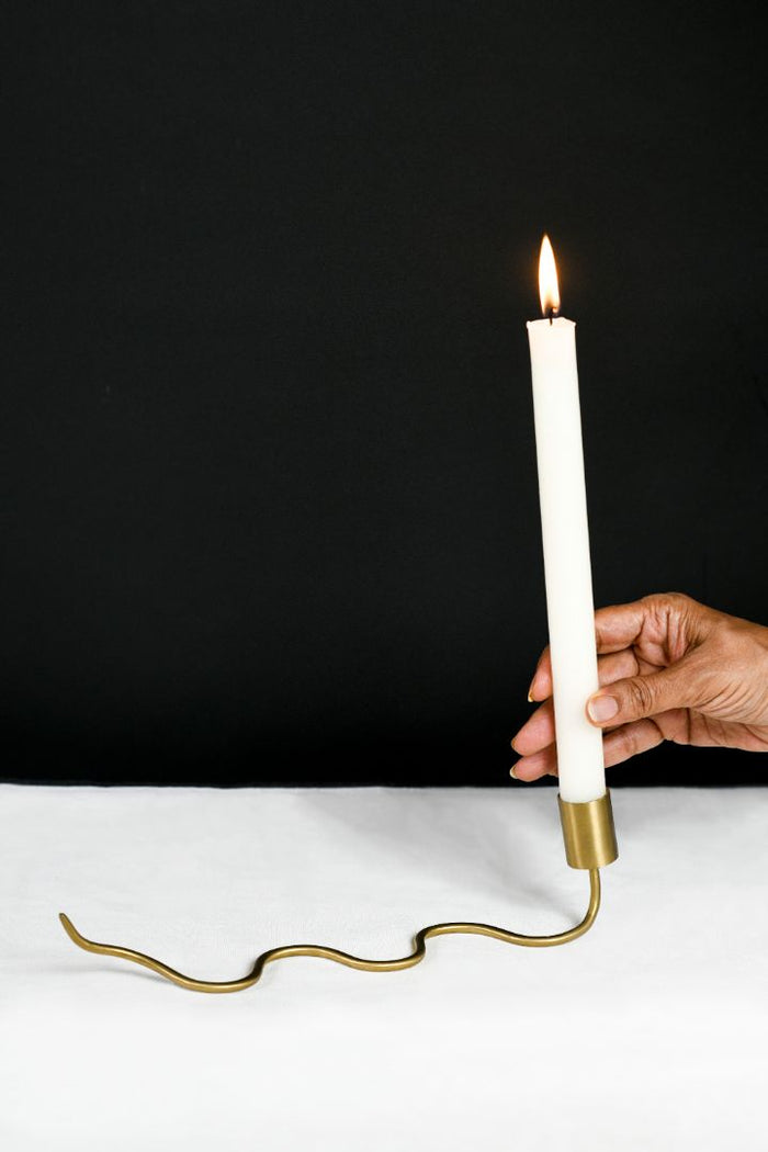Serpentine Burnished Brass Taper Candle Holder