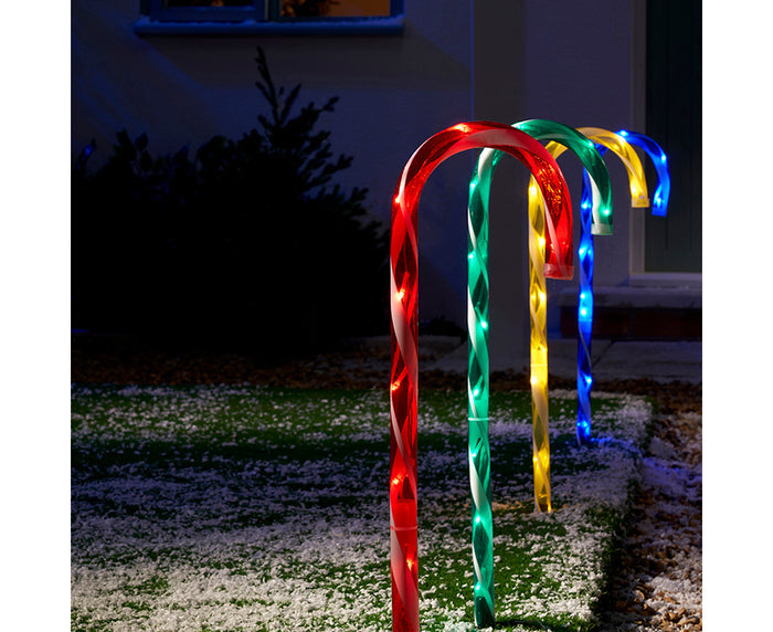 Set of four LED Candy Canes - Multicoloured
