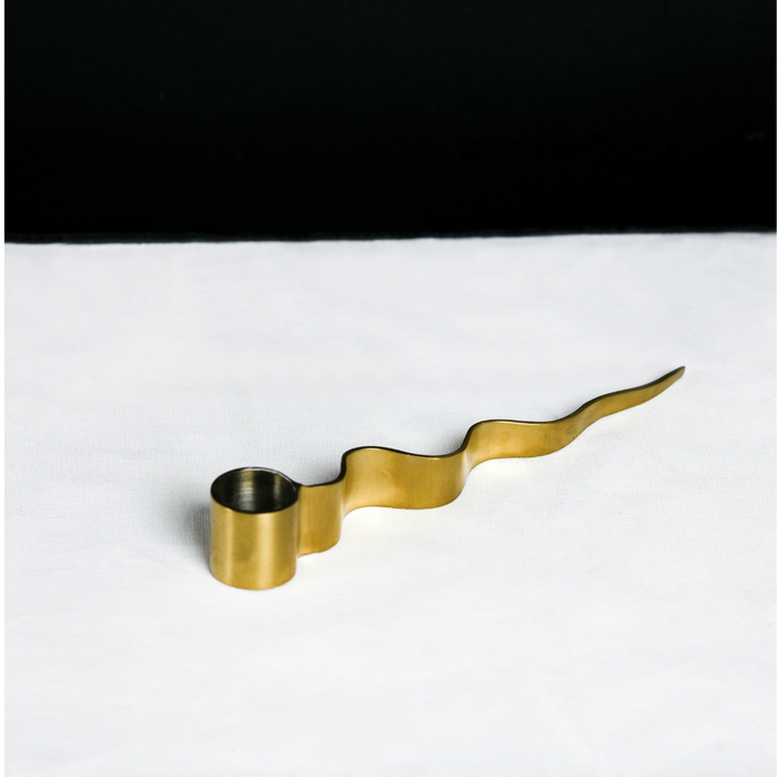 Slithering Snake Polished Brass Taper Candle Holder