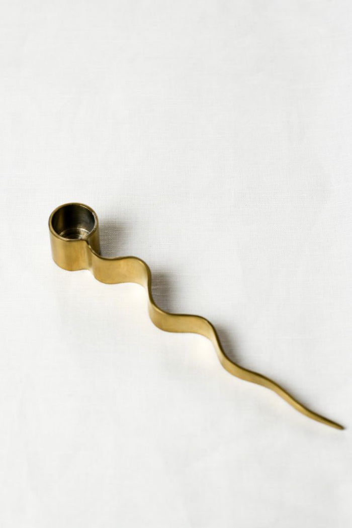 Slithering Snake Polished Brass Taper Candle Holder