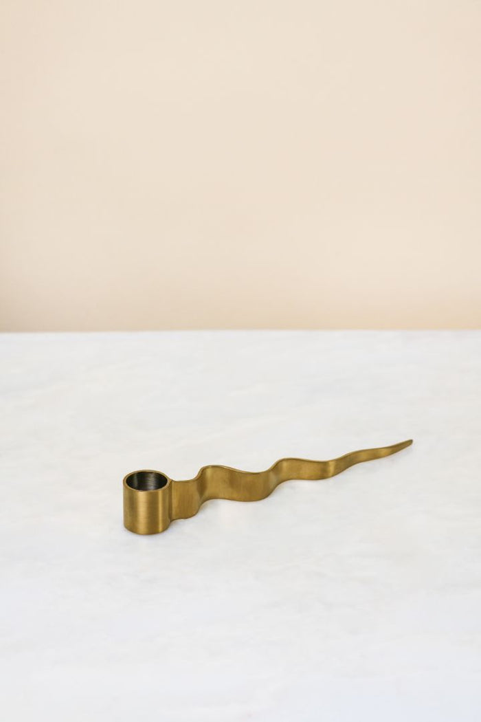 Slithering Snake Polished Brass Taper Candle Holder