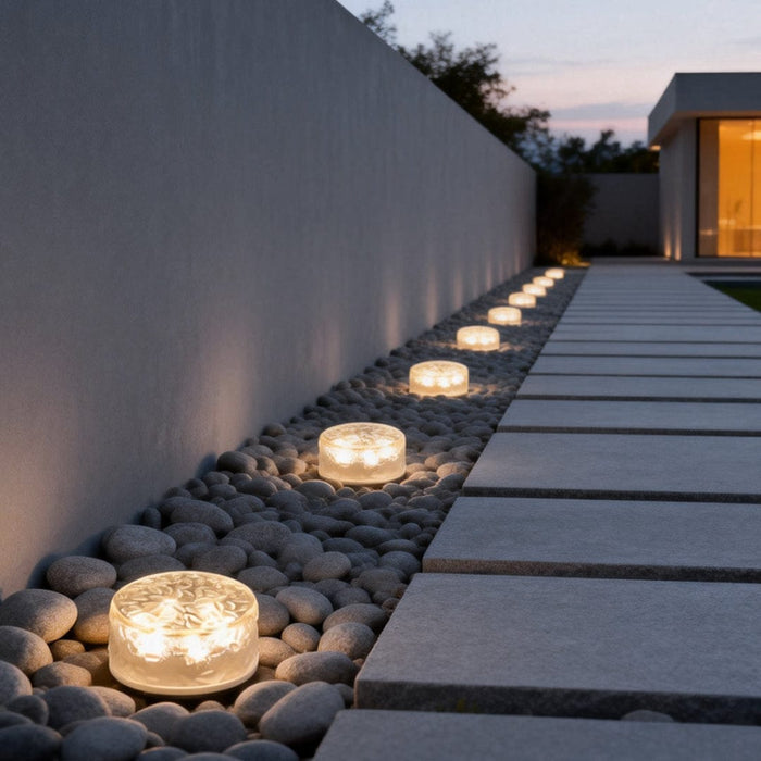 Solar LED Round Ice Brick Step Light Acrylic White Outdoor Garden Pathway IP65 4-Pack | NordaLight