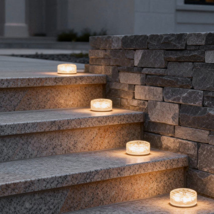 Solar LED Round Ice Brick Step Light Acrylic White Outdoor Garden Pathway IP65 4-Pack | NordaLight