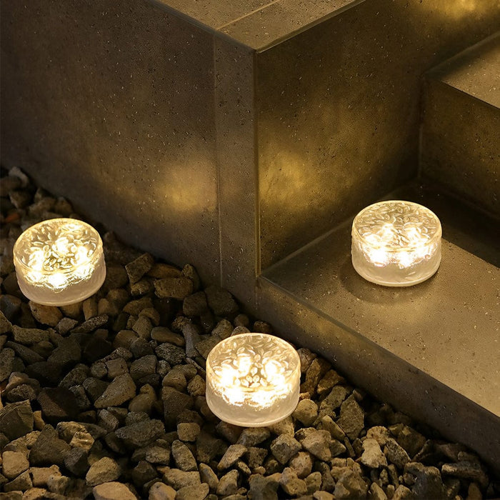 Solar LED Round Ice Brick Step Light Acrylic White Outdoor Garden Pathway IP65 4-Pack | NordaLight