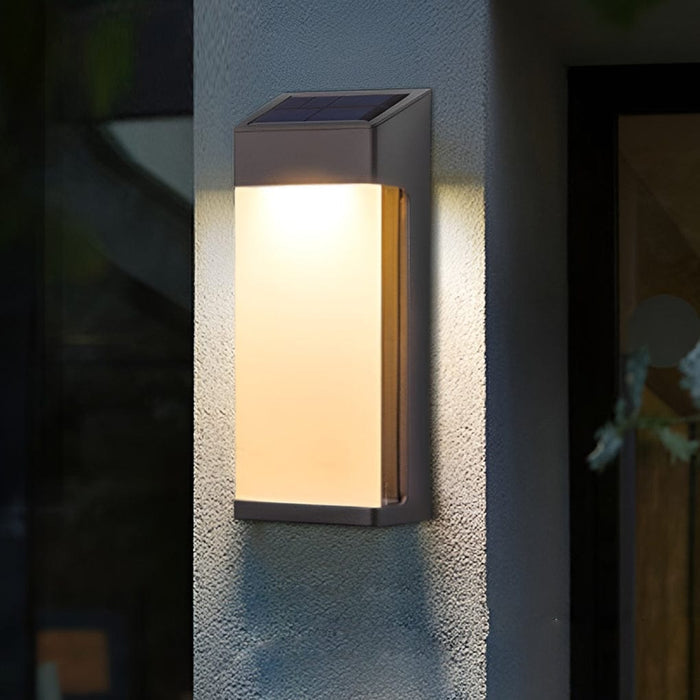 Solar Outdoor Wall Sconce Black Frosted Glass LED 3000K 2-Pack Entrance Porch | NordaLight