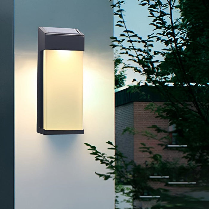 Solar Outdoor Wall Sconce Black Frosted Glass LED 3000K 2-Pack Entrance Porch | NordaLight