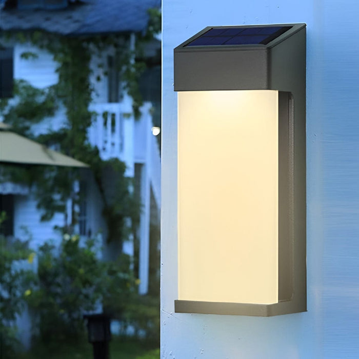 Solar Outdoor Wall Sconce Black Frosted Glass LED 3000K 2-Pack Entrance Porch | NordaLight
