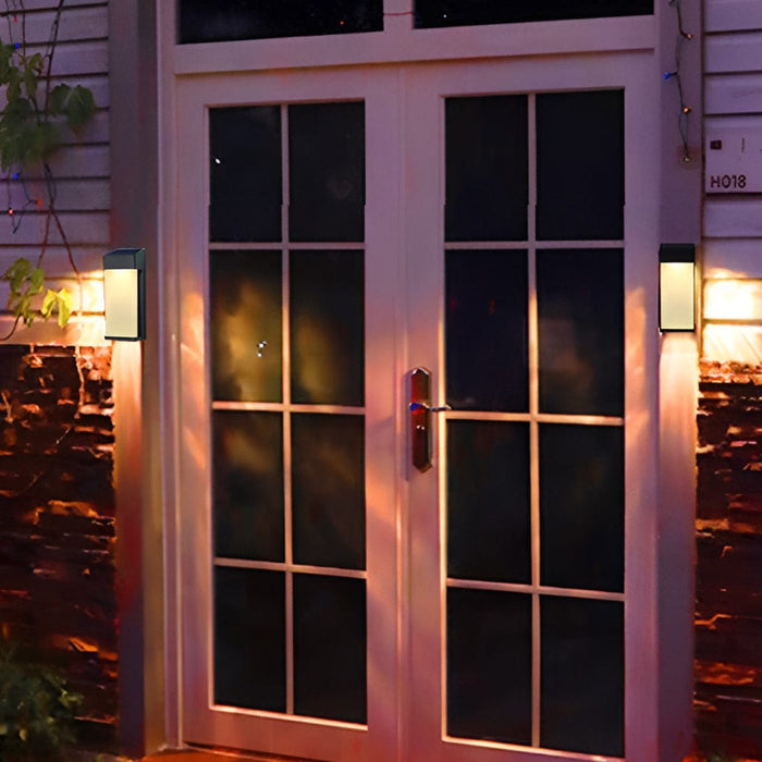 Solar Outdoor Wall Sconce Black Frosted Glass LED 3000K 2-Pack Entrance Porch | NordaLight