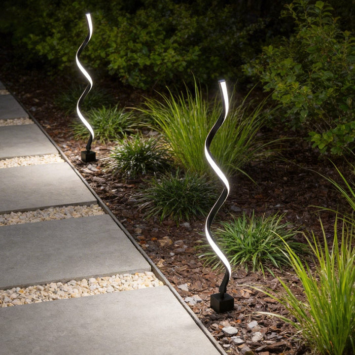 Spiral LED Path Light Die-Cast Aluminium 12W 840LM 3000K IP55 Solar/Hardwired Black 3 Heights | NordaLight