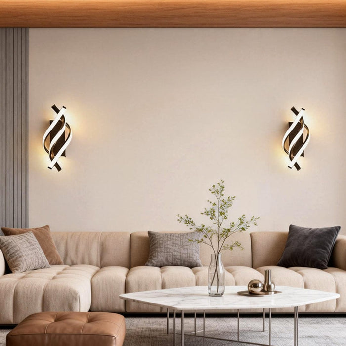 Spiral LED Wall Sconce Sculptural Metal 3CCT Hardwired Bedroom Hallway Black White | NordaLight