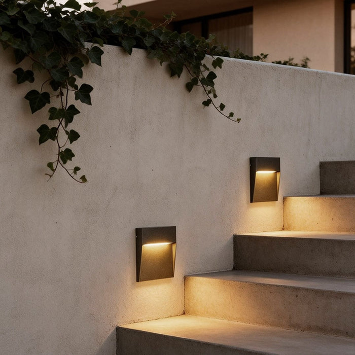 Square Stair Lights Minimalist Aluminum Glass LED Outdoor Step Wall Mount 3W IP65 | NordaLight