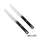 Two kitchen knives with black handles on a white background, featuring 'Made in Italy' text.