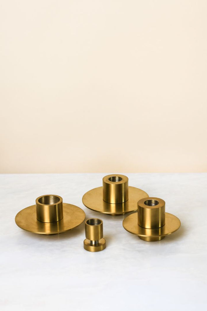 Stela Petite Column Antique Brass Taper Candle Holder