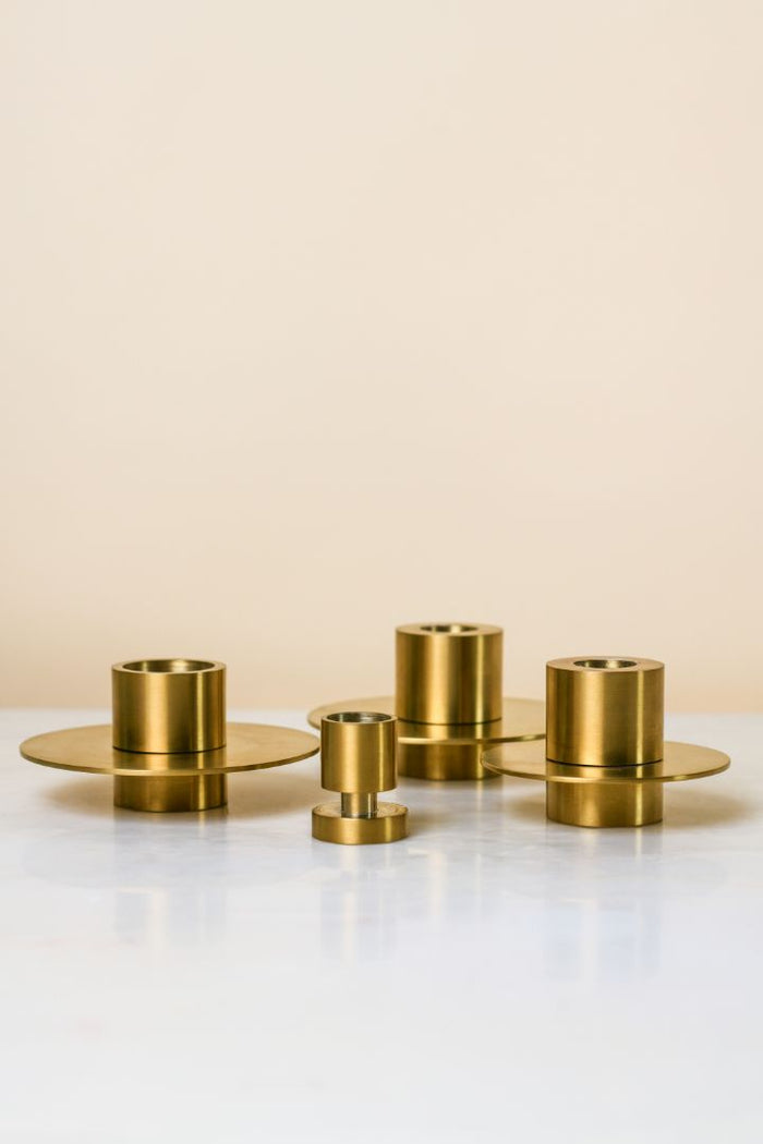 Stela Petite Column Antique Brass Taper Candle Holder