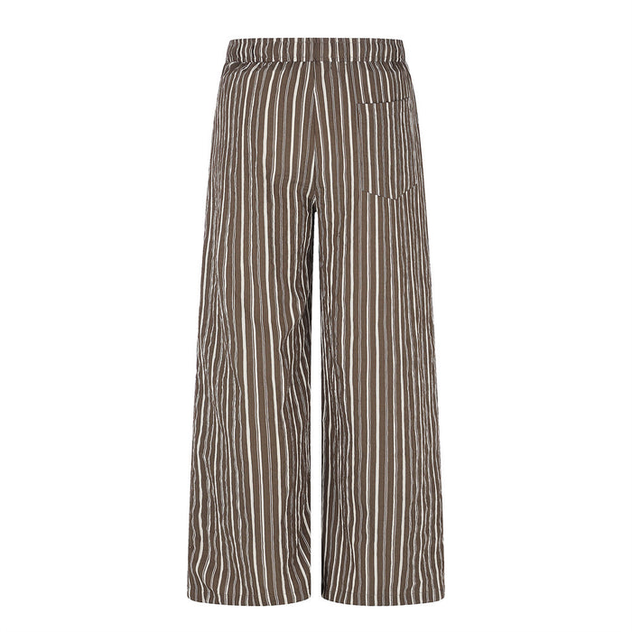 Striped Wide-Leg Pants with Elastic Drawstring Waist and Pleated Detail
