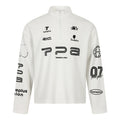 Taeleplus Union PPA racing graphic half-zip mock neck waffle-knit sweatshirt in white and black