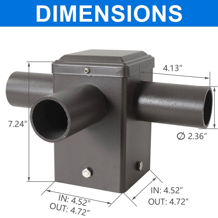 TANLITE Lighting Tenon Top 90 Triple Adapter with 3 arm adapters for 4 Inch Square Poles