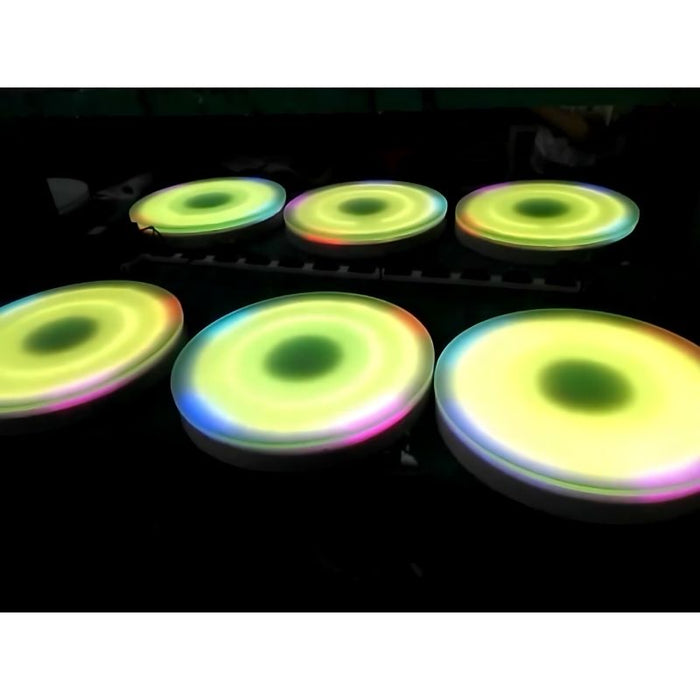 Close-up of the TFH Illuminated Floor Splot sensory light tile surface showing LED colour response