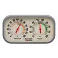 Taylor Comfort Monitor showing temperature on the left dial and humidity on the right dial