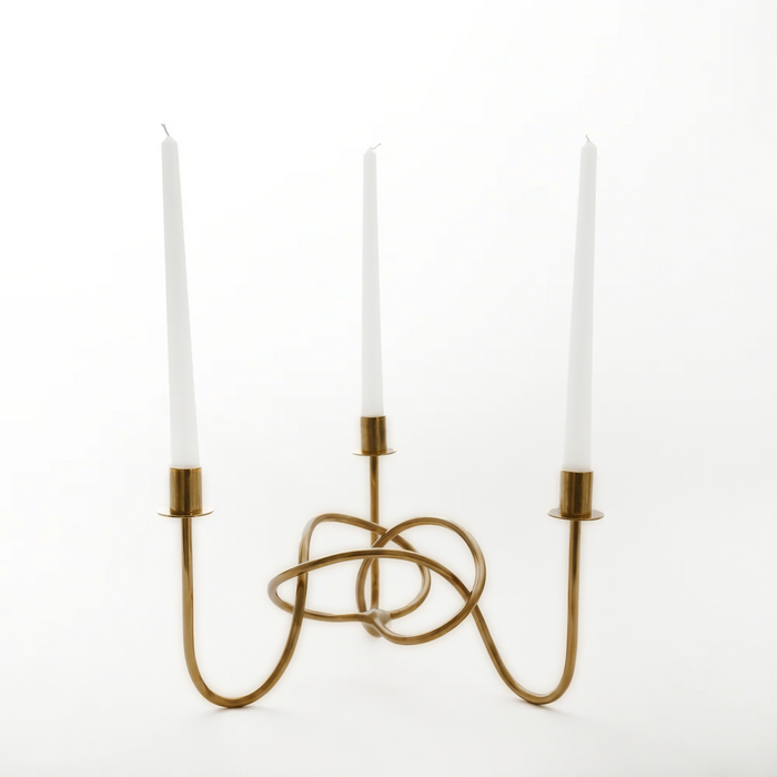 Thread of Togetherness Burnished  Brass Taper Candle Holder – Set of 3