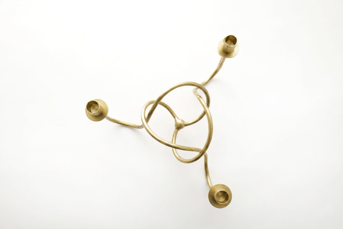 Thread of Togetherness Burnished  Brass Taper Candle Holder – Set of 3