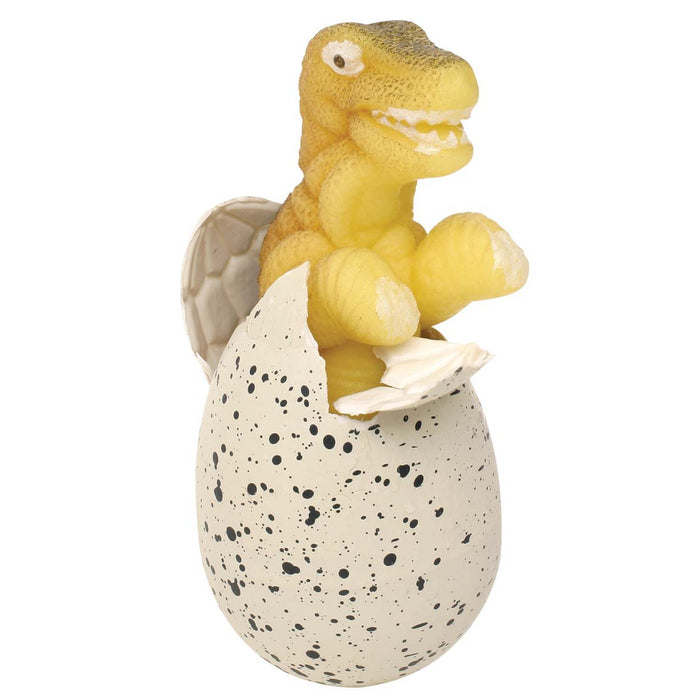 The Toysmith Ginormous Hatchin' Grow Dino Egg by Toysmith features a yellow dinosaur hatching from a large, white, speckled egg with a cracked shell—perfect for a fun kids activity.