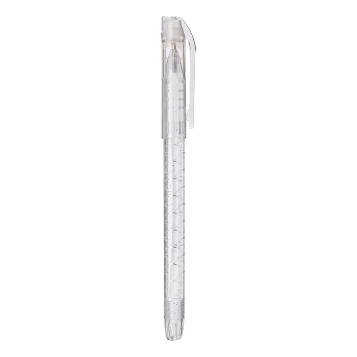 The Toysmith Mermaid Tattoo Gel Pen by Toysmith is a clear plastic gel-ink pen with a cap and clip. Its transparent barrel reveals the ink tube, making it ideal for precision writing or temporary body art. Displayed vertically on a white background.