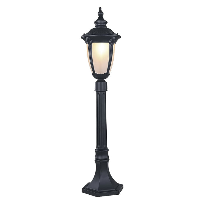 Traditional European Style Garden Post Light Black Aluminum Glass Lantern 9W 31 Inch Carved | NordaLight