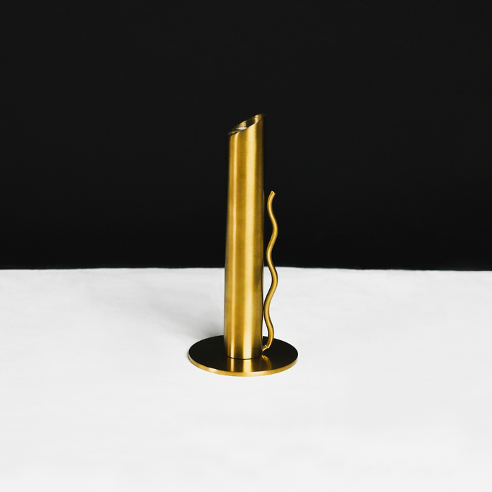 Verso Wave-Handle Burnished Brass Taper Candle Holder